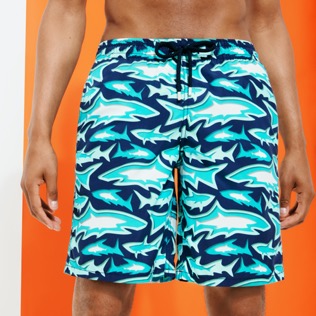 Men Long classic Printed - Men Long Swim Shorts Requins 3D, Navy details view 1