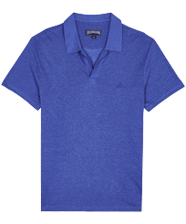 Men Others Solid - Men Linen Jersey Polo Shirt Solid, Sea blue front view