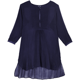 Women Others Solid - Women Cotton-Silk Beach Cover-up Crépon Uni, Navy front Women Others Solid - Women Cotton-Silk Beach Cover-up Crépon Uni, Navy front