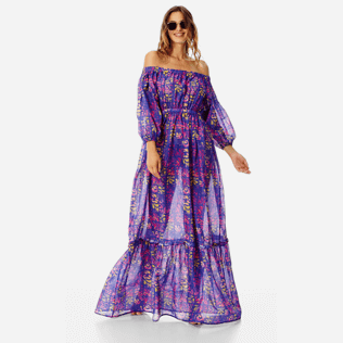 Women Others Printed - Women Off-the-shoulder cotton long Dress Phuket, Sea blue supp2 Women Others Printed - Women Off-the-shoulder cotton long Dress Phuket, Sea blue supp2