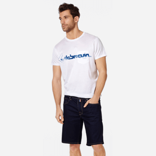 Hombre Autros Liso - Bermudas vaqueras con cinco bolsillos para hombre, Dark denim w1 frontworn Hombre Autros Liso - Bermudas vaqueras con cinco bolsillos para hombre, Dark denim w1 frontworn