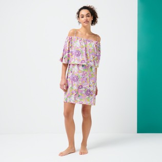 Donna Altri Stampato - Vestito corto con spalle scoperte donna Rainbow Flowers, Cyclamen dettagli vista 2