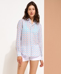 Autros Estampado - Camisa de verano en gasa de algodón con estampado 2007 Snails unisex, Lazulii blue vista frontal desgastada