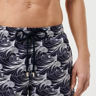Men Classic Embroidered - Men Swim Trunks Embroidered Waves- Limited Edition, Sapphire details view 2