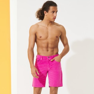 Men Others Solid - Men Velvet Bermuda Shorts 5-pocket, Shocking pink front worn view