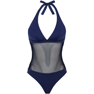 Women One piece Solid - Women One Piece Swimsuit Halter Solid, Navy front Women One piece Solid - Women One Piece Swimsuit Halter Solid, Navy front