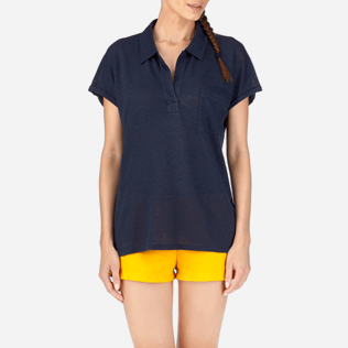 Femme AUTRES Uni - Polo en jersey Lin Uni, Bleu marine supp1 Femme AUTRES Uni - Polo en jersey Lin Uni, Bleu marine supp1