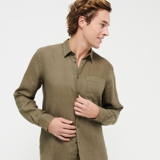 Men Others Solid - Men Linen Shirt Natural Dye, Scrub front worn view