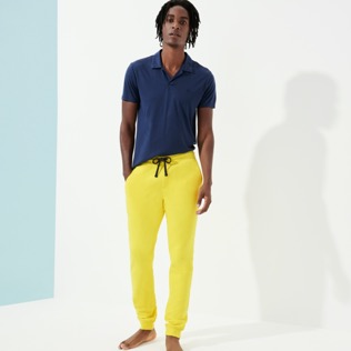 Hombre Autros Liso - Pantalones de chándal en algodón de color liso para hombre, Limon detalles vista 3