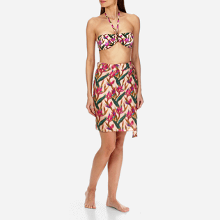 Women 014 Printed - Women Short Cotton Voile Pareo Skirt Mini Paradise 3D, Nude frontworn Women 014 Printed - Women Short Cotton Voile Pareo Skirt Mini Paradise 3D, Nude frontworn