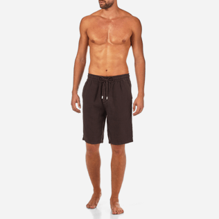 Men Others Solid - Men Italian Pockets Linen Bermuda Shorts Solid, Chocolate frontworn Men Others Solid - Men Italian Pockets Linen Bermuda Shorts Solid, Chocolate frontworn