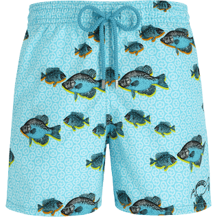 Uomo Classico Stampato - Men Swimwear Graphic Fish - Vilebrequin x La Samanna, Lazulii blue vista frontale