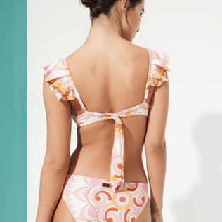 Donna Ferretto Stampato - Top bikini donna all'americana Mandala, Camellia vista indossata posteriore