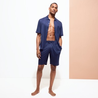 Hombre Autros Liso - Unisex Linen Jersey Bowling Shirt Solid, Azul marino detalles vista 1