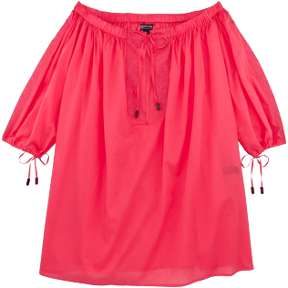 Women Others Solid - Women off-the-shoulder Cotton voile Dress Solid, Hibiscus front Women Others Solid - Women off-the-shoulder Cotton voile Dress Solid, Hibiscus front