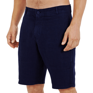 Men Others Solid - Men straight Linen Bermuda Shorts Solid, Navy supp1 Men Others Solid - Men straight Linen Bermuda Shorts Solid, Navy supp1