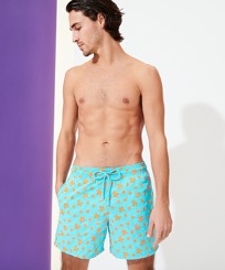 Men Swim Trunks Embroidered Micro Ronde Des Tortues - Limited Edition Lazulii blue front worn view