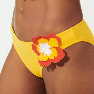 Women Classic brief Embroidered - Women Bikini Bottom Midi Brief Fleurs 3D, Yellow details view 1