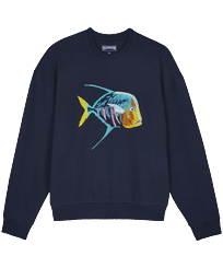Men Organic Cotton Sweatshirt Piranhas Azul marino vista frontal