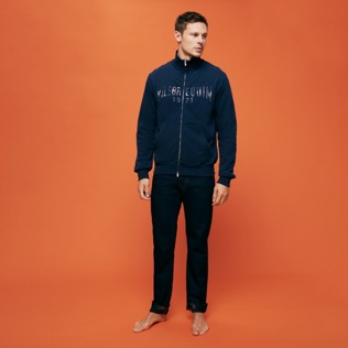 Herren Andere Bestickt - Neo Médusa Sweatshirt aus bestickter Baumwolle mit Reißverschluss für Herren, Marineblau Details Ansicht 3