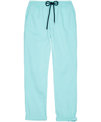 Hombre Autros Liso - Pantalones cómodos elásticos de lino y algodón lisos para hombre, Laguna vista frontal