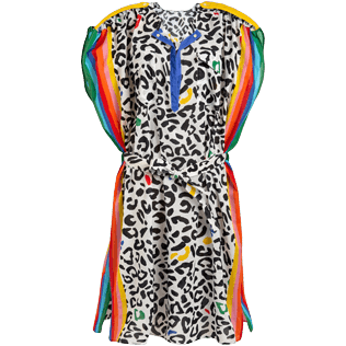 Donna Altri Stampato - Caftano donna Leopard and Rainbow - Vilebrequin x JCC+ - Edizione limitata, Bianco vista frontale