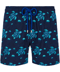Men Classic Embroidered - Men Swimwear Embroidered Turtles Jewels - Limited Edition, Navy front view