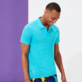 Men Others Solid - Men Linen Jersey Polo Shirt Solid, Azure front worn view