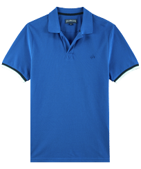 Men Others Solid - Men Cotton Pique Polo Shirt Solid, Sea blue front view