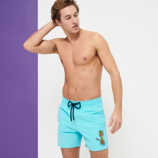 Men Embroidered Embroidered - Men Swim Trunks Embroidered The year of the tiger - Limited Edition, Lazulii blue front worn view