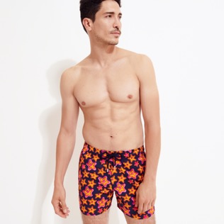 Men Stretch classic Printed - Men Stretch Swim Shorts Stars Gift, Navy front worn view