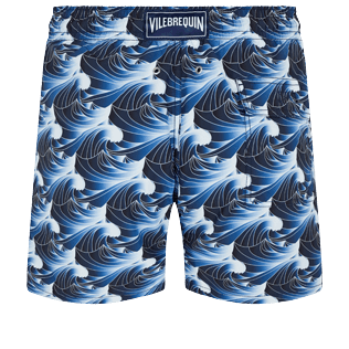 Men Classic Printed - Men Swimwear Waves, Navy back view