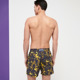 Men Classic Printed - Men Swimwear Hidden Fishes, Lemon back worn view