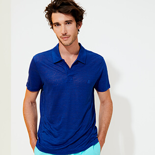 Uomo Altri Unita - Polo uomo in jersey di lino tinta unita, Blu batik supp2 Uomo Altri Unita - Polo uomo in jersey di lino tinta unita, Blu batik supp2