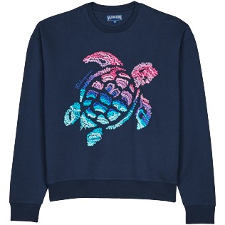 Men Others Printed - Men Cotton Sweatshirt Embroidered Turtle, Navy front view