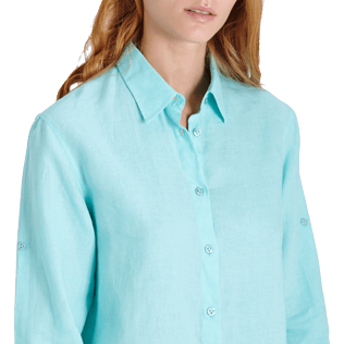 Mujer Autros Liso - Camisa larga en lino de color liso para mujer, Laguna supp1 Mujer Autros Liso - Camisa larga en lino de color liso para mujer, Laguna supp1