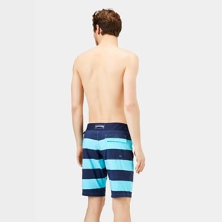 Hombre Cintura plana Gráfico - Bañador largo con estampado Flat Belt Bicolor Stripes para hombre, Lazulii blue backworn Hombre Cintura plana Gráfico - Bañador largo con estampado Flat Belt Bicolor Stripes para hombre, Lazulii blue backworn