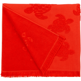 Others Solid - Fouta in terry cloth Turtles Jacquard, Poppy red back Others Solid - Fouta in terry cloth Turtles Jacquard, Poppy red back
