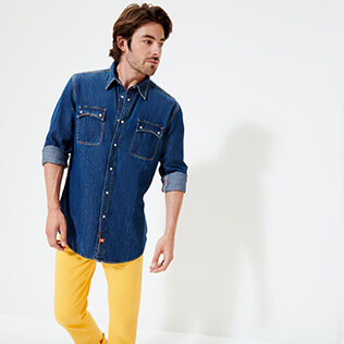 yellow denim shirt mens