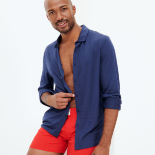 Picture of Men Others Solid - Jersey Tencel Men Shirt Solid, Navy details view 3 Picture of Men Others Solid - Jersey Tencel Men Shirt Solid, Navy details view 3