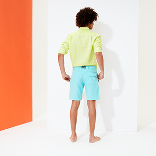 Men Others Solid - Men straight Linen Bermuda Shorts Solid, Lazulii blue backworn Men Others Solid - Men straight Linen Bermuda Shorts Solid, Lazulii blue backworn