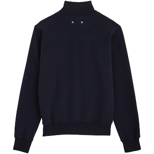 Men Others Embroidered - Men Centered Front Zip Cotton Sweatshirt, Navy back view