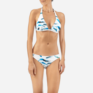 Mujer Tops Estampado - Top de bikini de triángulo con estampado Blue Breath, Blanco supp1 Mujer Tops Estampado - Top de bikini de triángulo con estampado Blue Breath, Blanco supp1