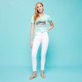 Women Others Solid - Women Stretch Cotton Satin Pants, White front worn view