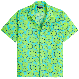 Uomo Altri Stampato - Camicia bowling uomo in lino e cotone Turtles Smiley - Vilebrequin x Smiley®, Lazulii blue vista frontale