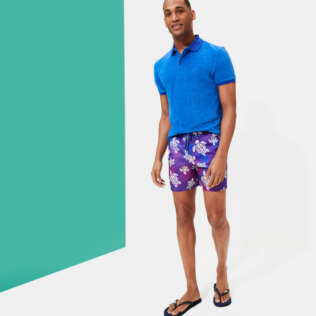 Hombre Autros Liso - Polo en tejido terry de color liso para hombre, Mar azul detalles vista 3