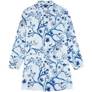 Mujer Autros Estampado - Vestido camisero de lino con estampado Cherry Blossom para mujer, Mar azul vista frontal