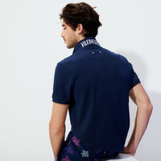 Men Others Solid - Men Cotton Pique Polo Shirt Solid, Navy backworn Men Others Solid - Men Cotton Pique Polo Shirt Solid, Navy backworn
