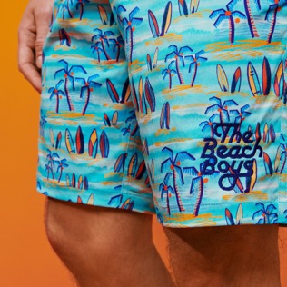 Homme AUTRES Imprimé - Maillot de bain homme stretch Palms & Surfs - Vilebrequin x The Beach Boys, Bleu lazuli vue de détail 5