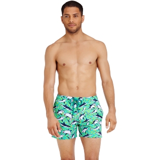 Men Stretch classic Printed - Men Swim Trunks Stretch Sharks - Web Exclusive, Veronese green frontworn Men Stretch classic Printed - Men Swim Trunks Stretch Sharks - Web Exclusive, Veronese green frontworn